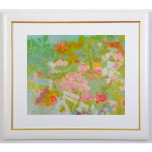 花 絵画 静物画 版画 リトグラフ ウェンディ・チャザン 「テーブルの花