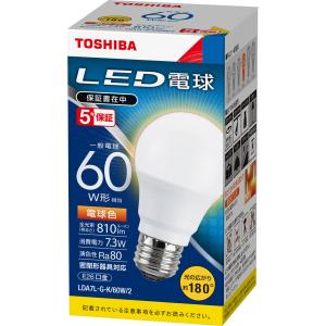 TOSHIBA（東芝） 電球色 80W形相当 LDA9L-G/80W/2 配光角約220度 広配