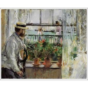 送料無料】絵画：ベルト・モリゾ「ブージヴァルの庭のウジェーヌ・マネ