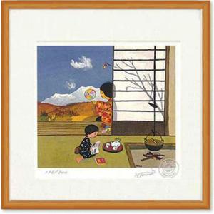 絵画 谷内六郎 （たにうちろくろう）・赤とんぼが葉に火をつける 版画