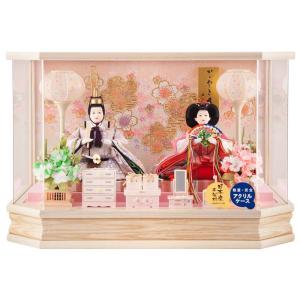 雛人形 ケース飾り ゆきな 小三五親王飾り 白木 木目 六角 ホワイト