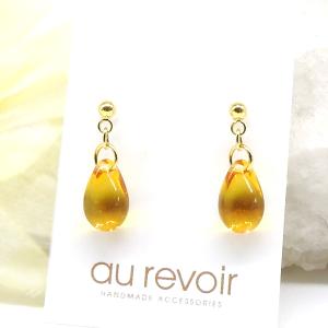 L'ange（ランジュ） イヤリング 赤 雫 ノンホールピアス 樹脂 ゴールド