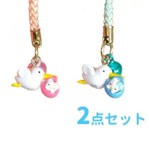 □ ハローキティ こうのとりキティ 根付けストラップ ピンク(黒