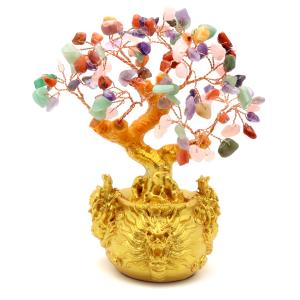 GOLD STONE 招財樹 壺型 アベンチュリン 龍 風水置物 インテリア 金運