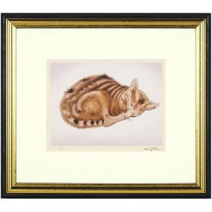 藤田嗣治 リトグラフ 額装 「 猫を抱く少女 」 レオナールフジタ 72