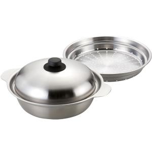 匠弥 卓上鍋 26cm IH対応 蒸し台付き ステンレス製 日本製 （ ガス火