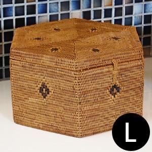 アジアン雑貨 アタ製大きなフタ付きボックス型バスケット Lタイプ