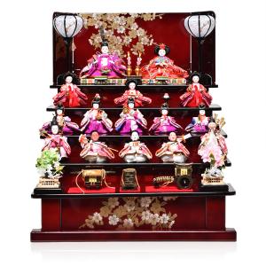 雛人形】【七段飾】七段飾万葉雛緋毛氈段：九番親王三五十三人揃伏見屋