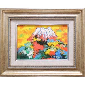 絵画 油絵 赤富士 （小林幸三） WF3号 【海・山】【肉筆】【油絵