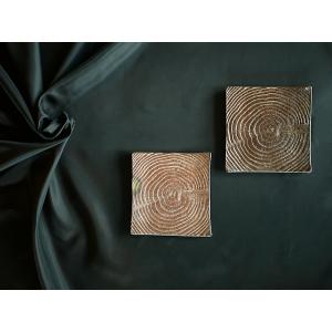 年輪プレート(杉)/津軽金山焼 金山焼 陶器 角 木目 木 模様 手作り