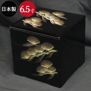 重箱 3段 日本製 国産 会津漆器 6.0 三段重共足 花丸 黒 内朱 6寸 5〜6