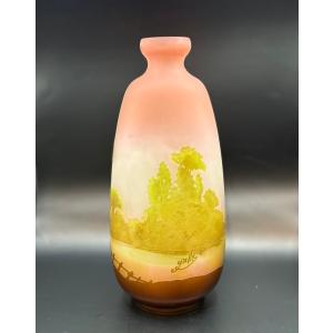 Emile Galle エミール ガレ スイレン 草花文 ガラス細工 花器 花瓶 高