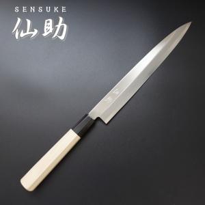 仙助 包丁 刺身包丁 柳刃包丁 ダマスカス 安来鋼青紙2号 240mm 紫檀