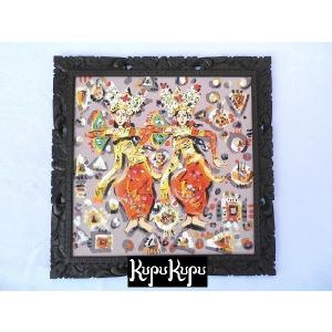 バリ絵画 風景画 稲刈り W53×H43 田園 L-6 アジアン ウブド アート