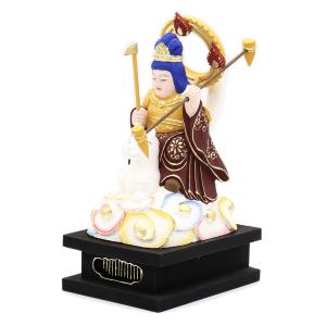 仏像 稲荷大明神 狐上立像 身丈5.0寸 総高33cm 桧木 お稲荷さん お稲荷