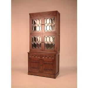 キャビネット ステンドグラス 食器棚 オーク 完成品 木製 レトロ 319
