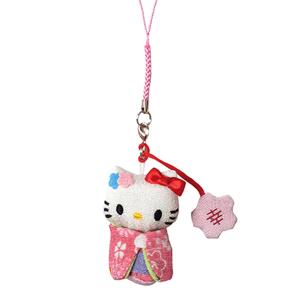 ハローキティ はろうきてぃ日本人形 ちりめん根付け ピンク（玉飾り