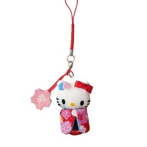 ハローキティ はろうきてぃ日本人形 ちりめん根付け レッド（鼓