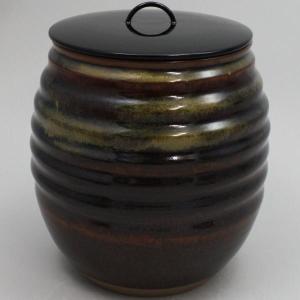 茶道具 水指 水差し 高取焼き 丸 一重口 高取八仙作 塗蓋 高取焼