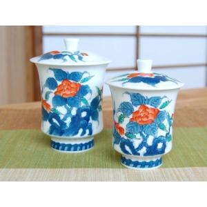 蓋付き湯呑み 木箱入り 有田焼 色鍋島岩牡丹 ペア湯のみ : 有田焼や