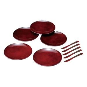 山田平安堂 銘々皿 朱塗（5枚組） 菓子皿/漆塗り/漆器 : 漆器 山田平安