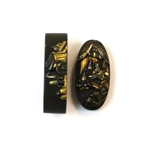 刀装具 f-32 縁頭 花と蝶の図 赤銅地金象嵌 鍔・刀装具 : 日本刀販売の