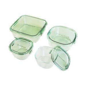 イワキ(iwaki) パック＆レンジ角型4点セット グリーン PSC-PRN4G1 ( 1