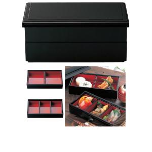 食器セット 8.5寸 木目松花堂 黒渕朱 4つ仕切り箱 正月 祝膳 5セット