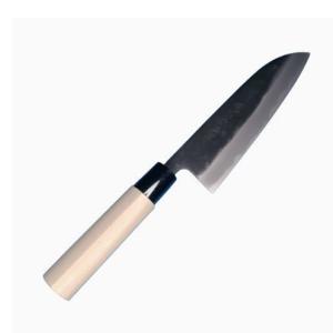 越前打刃物 越前数馬作 鳴神 三徳包丁 170mm 黒打 白二積層鋼 松炭焼