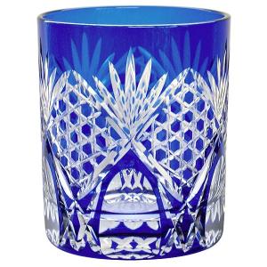 江戸切子 カガミクリスタル ロックグラス（青） 木村秋男 : お値打ち