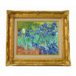 世界の名画 ゴッホ アイリスのある花瓶黄色い背景 ジクレーキャンバス