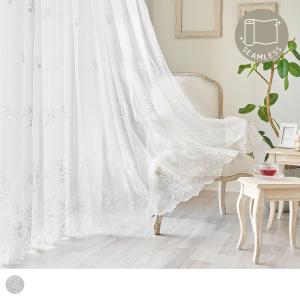 レースカーテン 刺繍レースカーテン リーフ柄 シームレス スカラップ