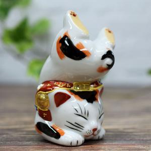 アポロシン招き猫 特大 三毛（左）飾り台付き 高さ約228×横120×奥行