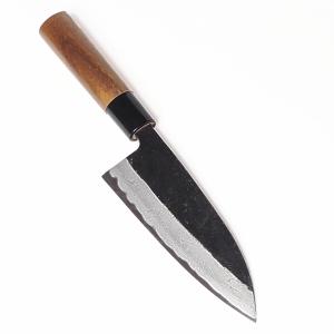 東周作 出刃包丁 片刃 165mm 青紙2号 付け鋼 霞研ぎ仕上げ 八角水牛柄