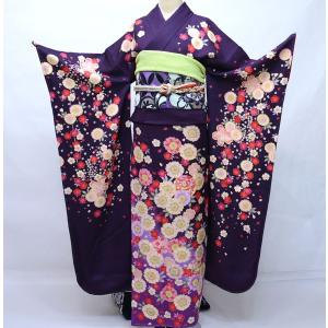 振袖 正絹 着物 単品 仕立て上がり 百花繚乱 ラメ 桜 赤色 渋い赤色