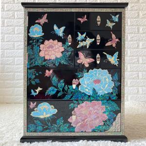 韓国高級螺鈿飾りチェスト 引き出し家具 小物入れ(赤)高さ60cm