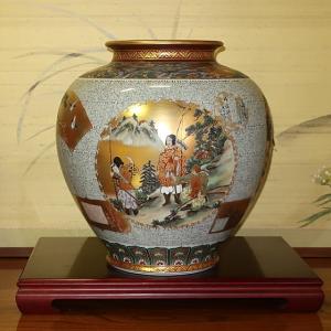 九谷焼 花瓶 陶器 古九谷人物 糠川清章（はせがわせいしょう）作