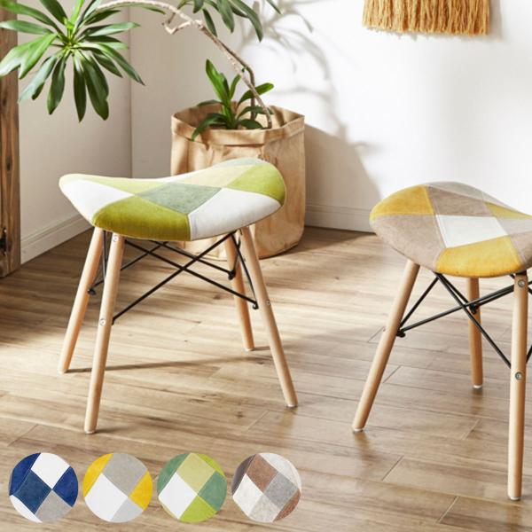 スツール 高さ45cm パッチワーク 木製 （ チェア イス 椅子 チェアー