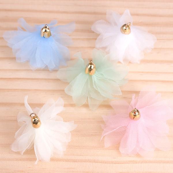 タッセルチャーム フラワーシフォン パステル パーツ おとな ピアス