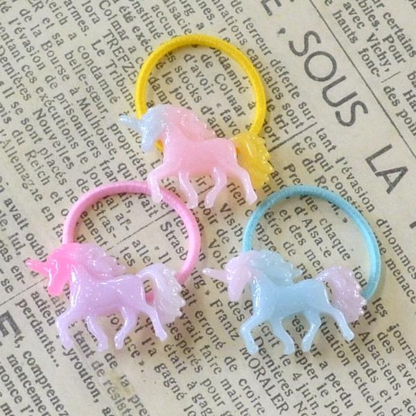 キッズ用 ラメ入りゆめいろユニコーンのヘアゴム 3個 ヘアアクセサリー