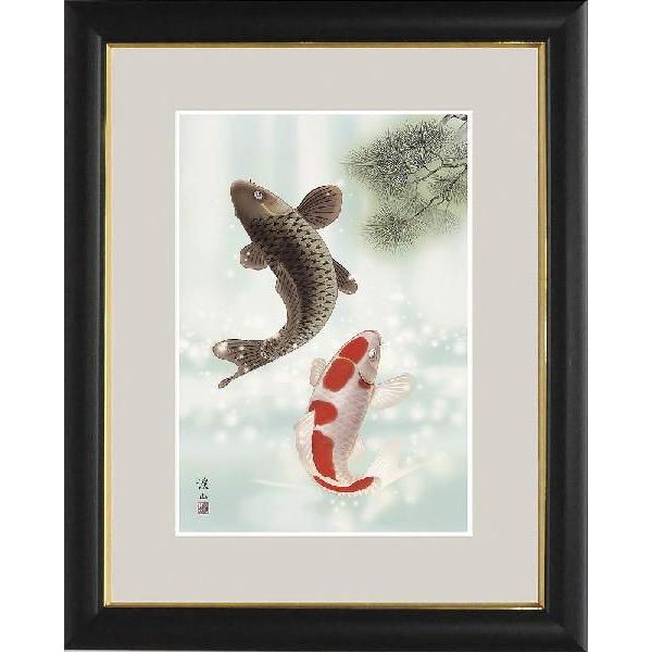 額 和の雅び 伝統の趣 伊藤渓山 縁起画 夫婦昇鯉 絵画 : 古都-京都