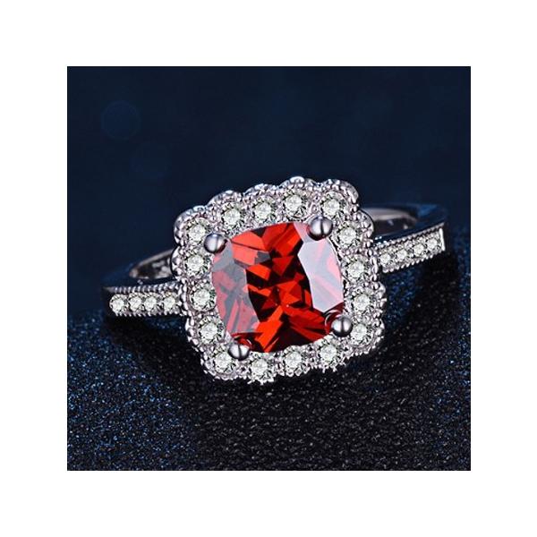 指輪 レディース レッド キュービックジルコニア スクエア リング 紅色