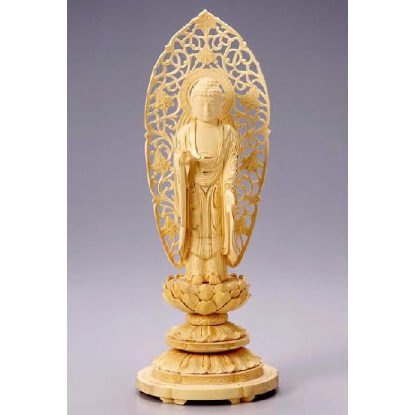 仏像 舟立弥陀 阿弥陀如来 柘植 ツゲ 丸台座 4.5寸 : 仏壇仏具の