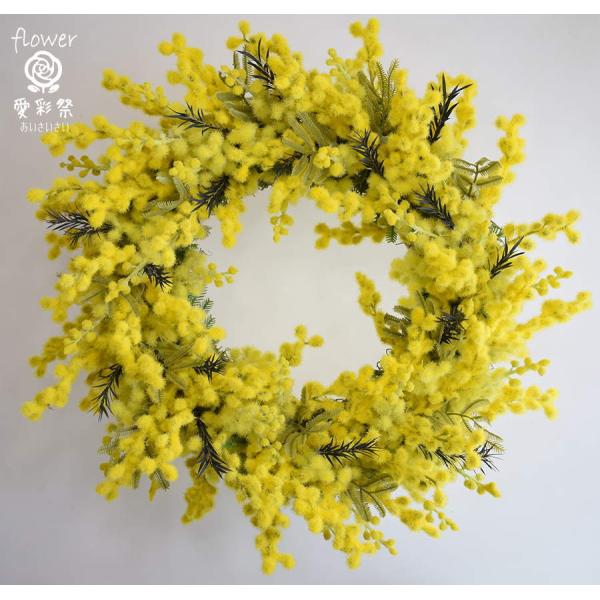 ミモザのリース 造花 40cm 大きいサイズ : 愛彩祭-フラワーリースのお