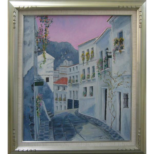 絵画 油絵 田村隆枝 肉筆油絵 ギリシャ 白壁の町 F12 送料無料