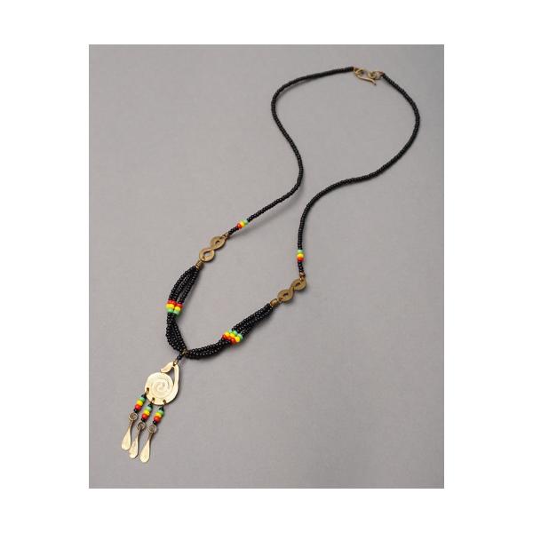 アフリカ ケニア 真鍮フリンジ ヘッド ラスタカラー ビーズ ネックレス