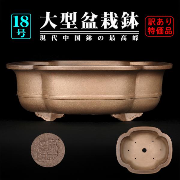 盆栽鉢 烏泥外縁胴紐木瓜式鉢 植木鉢 中国鉢 張氏製陶 落款あり 18号