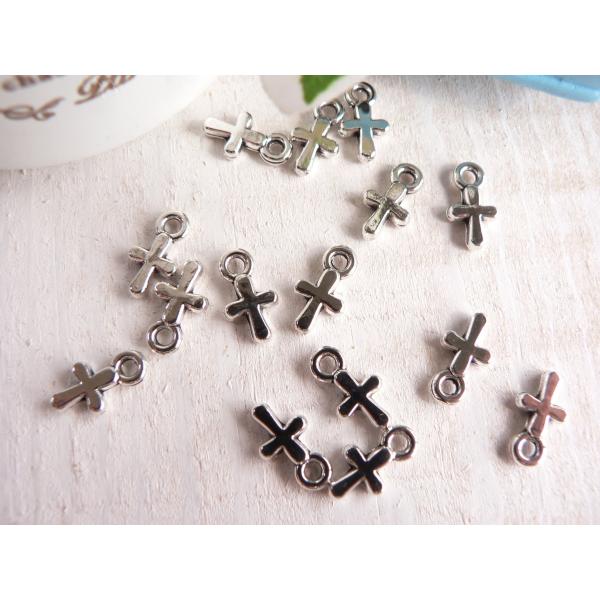 チャーム クロス ミニ 15個（#1829） 十字架 銀 シルバー 手芸 パーツ