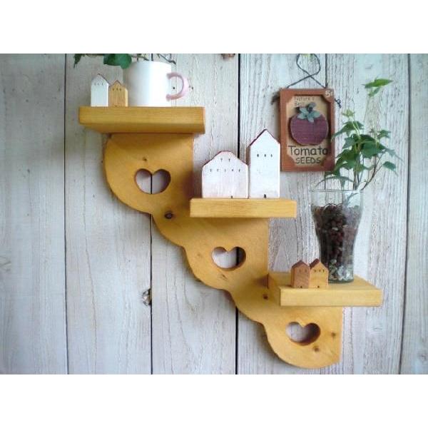 ウォールシェルフ 木製 ラック ハート カントリー かいだんシェルフ