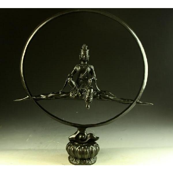 送料無料仏教美術大型水月観音菩薩像細工銅製44cm インテリア家具